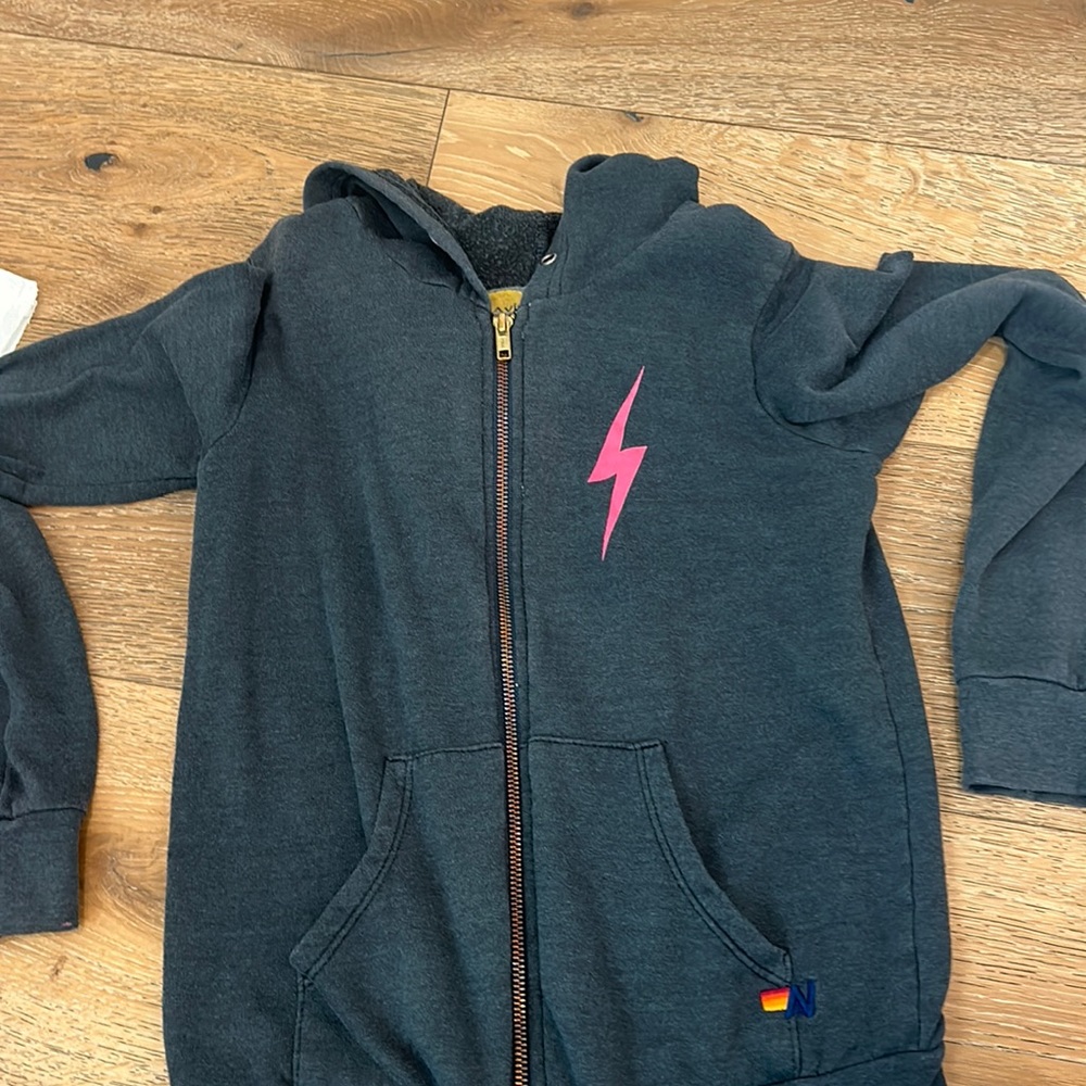 charcoal pink lightning bolt zip up aviator nation, kids size 14